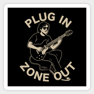 Plug In & Zone Out. Vintage Guitar Vibes Tee Magnet